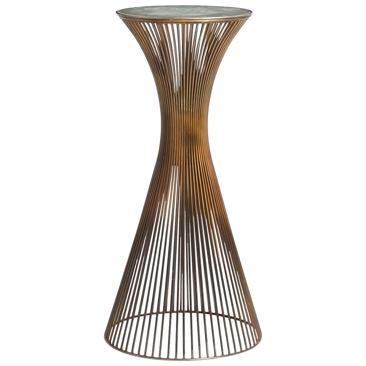 Illuminated Pedestal with Corseted Form and Frosted Round Glass Top