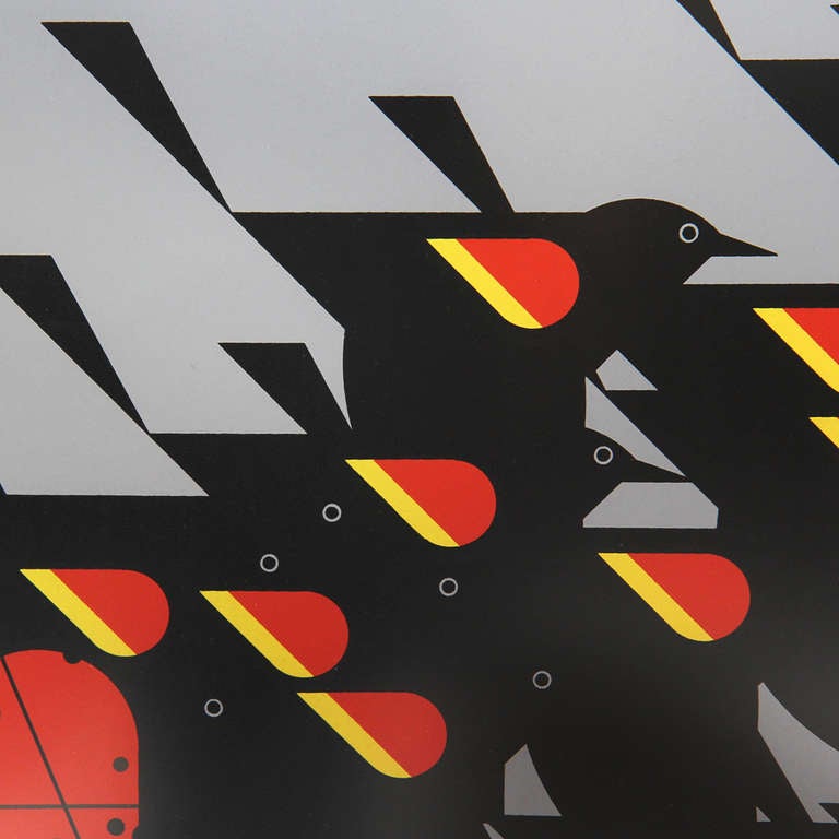 Limitierte Neuauflage Serigraphie von roten Flügel-Schwarzvogeln von Charley Harper, 1970er Jahre (amerikanisch) im Angebot