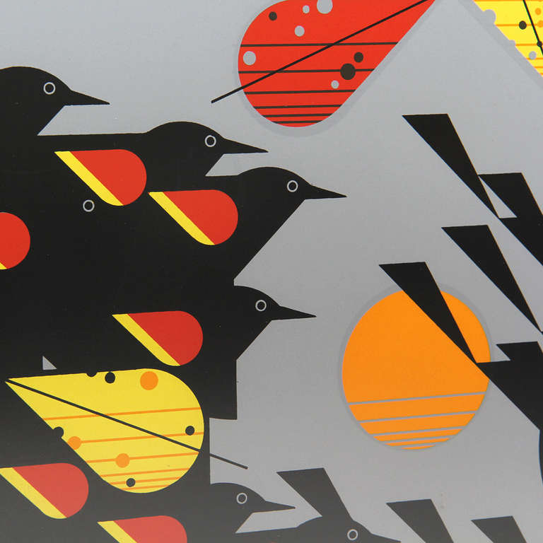 Limitierte Auflage der Serigraphie „Birds of a Feather“ (Rote geflügelte Schwarzvögel) (Moderne der Mitte des Jahrhunderts) im Angebot