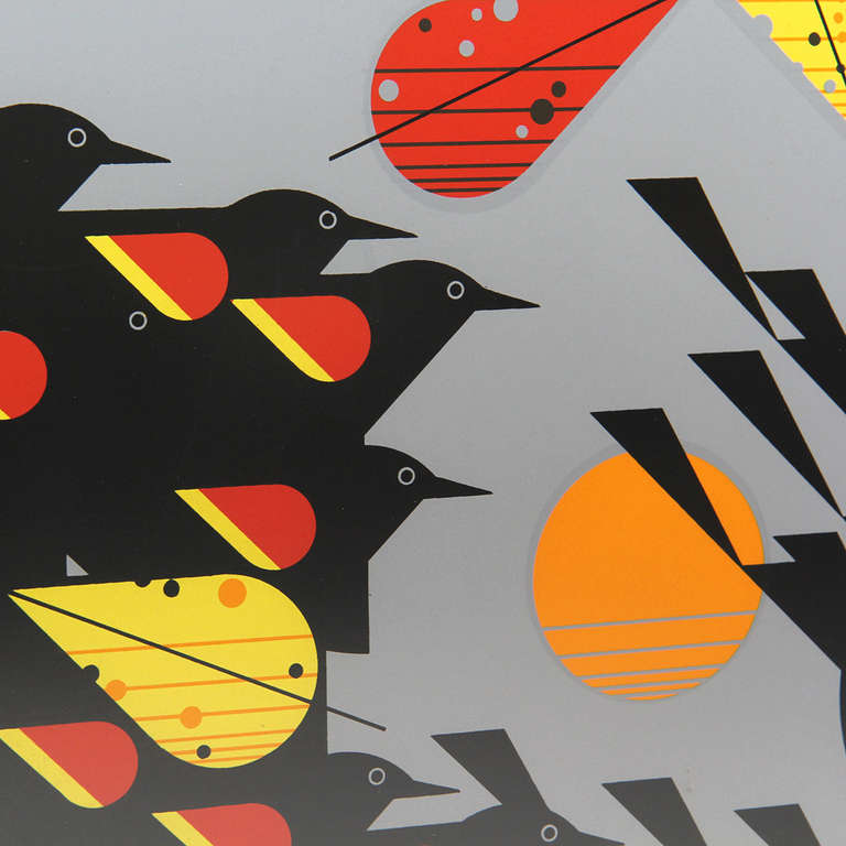 Limitierte Neuauflage Serigraphie von roten Flügel-Schwarzvogeln von Charley Harper, 1970er Jahre (Moderne der Mitte des Jahrhunderts) im Angebot