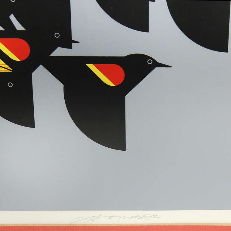Limitierte Auflage der Serigraphie „Birds of a Feather“ (Rote geflügelte Schwarzvögel) (Ende des 20. Jahrhunderts) im Angebot