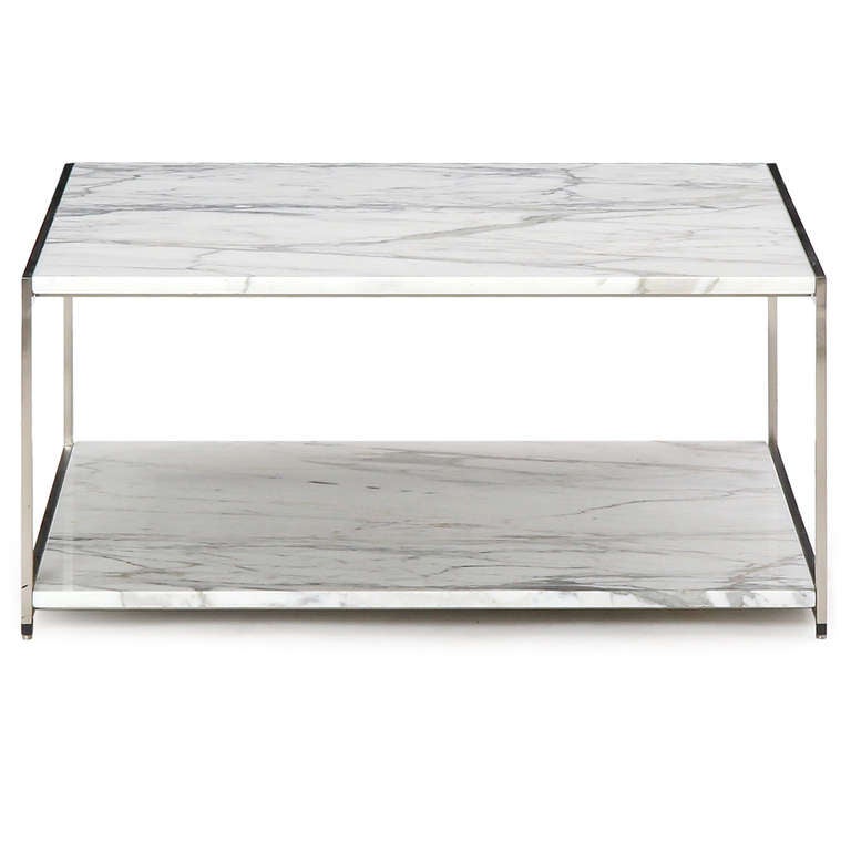 American Two-Tiered Carrara Marble Table by Ward Bennett For Sale