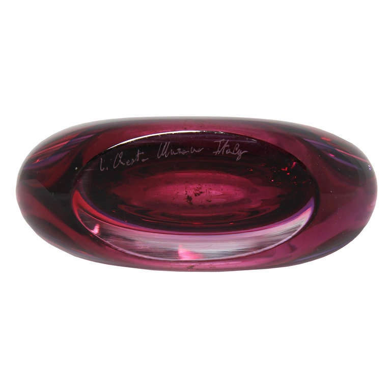 An expressive signed Sommerso vase of flattened ovoid form in luminous hues ranging from amethyst to lavender.