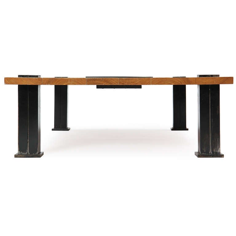 1970s Unattributed Teak and Slate Low Table of Secessionist Influence In Good Condition For Sale In Sagaponack, NY