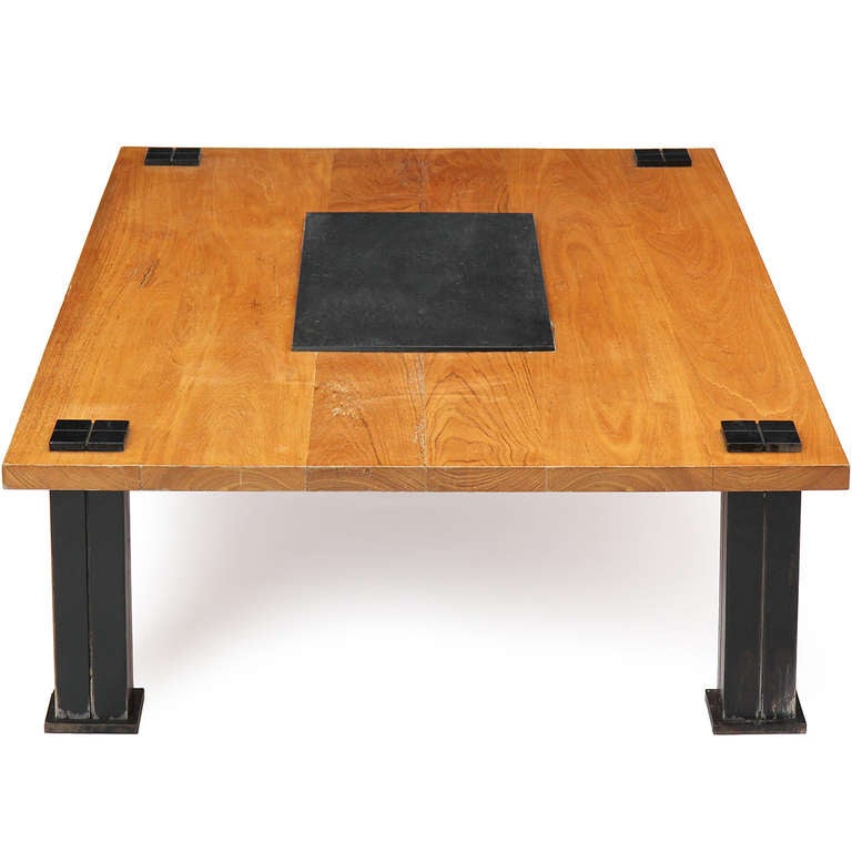 American 1970s Unattributed Teak and Slate Low Table of Secessionist Influence For Sale