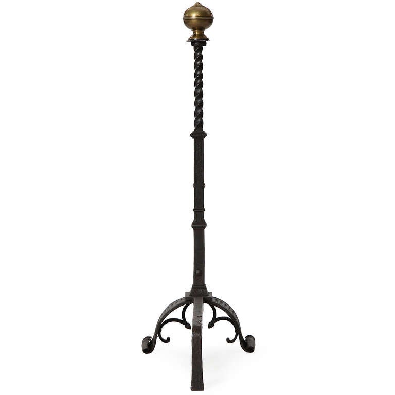 1920s Arts & Crafts Hand Forged Iron and Bronze Andirons In Good Condition In Sagaponack, NY