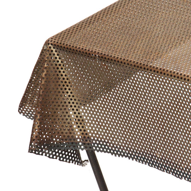1950s American Perforated Steel, Iron and Brass Trompe L'oeil Table In Good Condition In Sagaponack, NY
