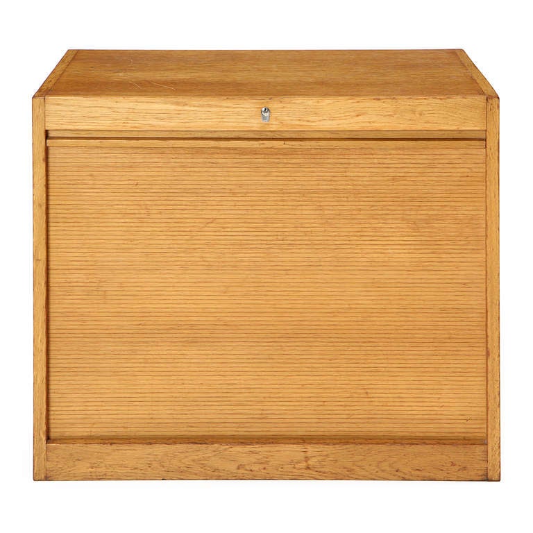 Scandinavian Modern Oak Tambour Cabinet by Hans J. Wegner For Sale