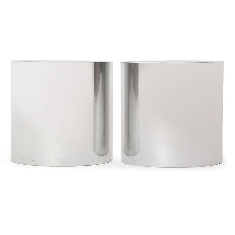 Mid-Century Modern Stainless Steel Drum Tables