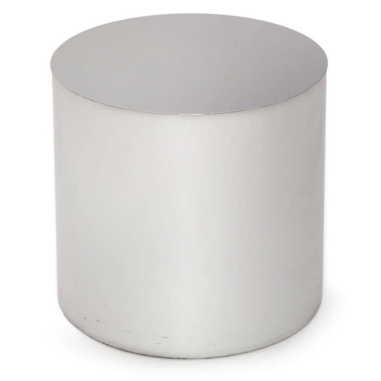 Stainless Steel Drum Tables In Good Condition In Sagaponack, NY