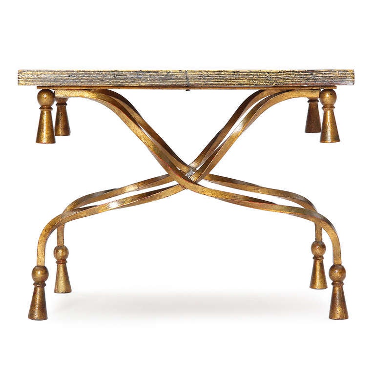 Wood Gilded Italian Wrought Iron Table For Sale