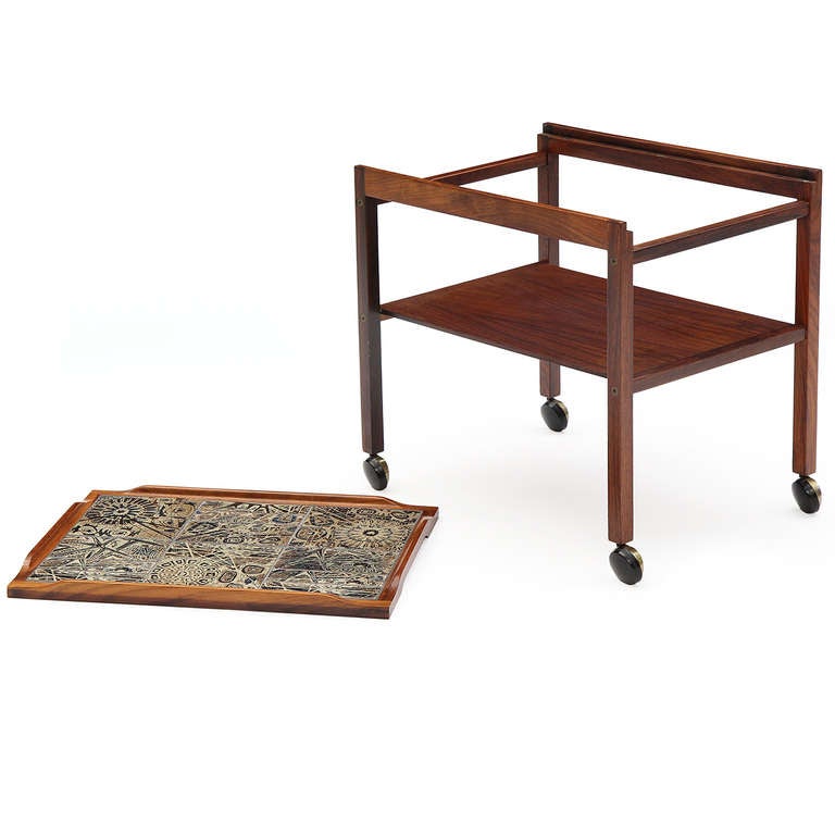 Rosewood and Tile Serving Cart by Royal Copenhagen 1