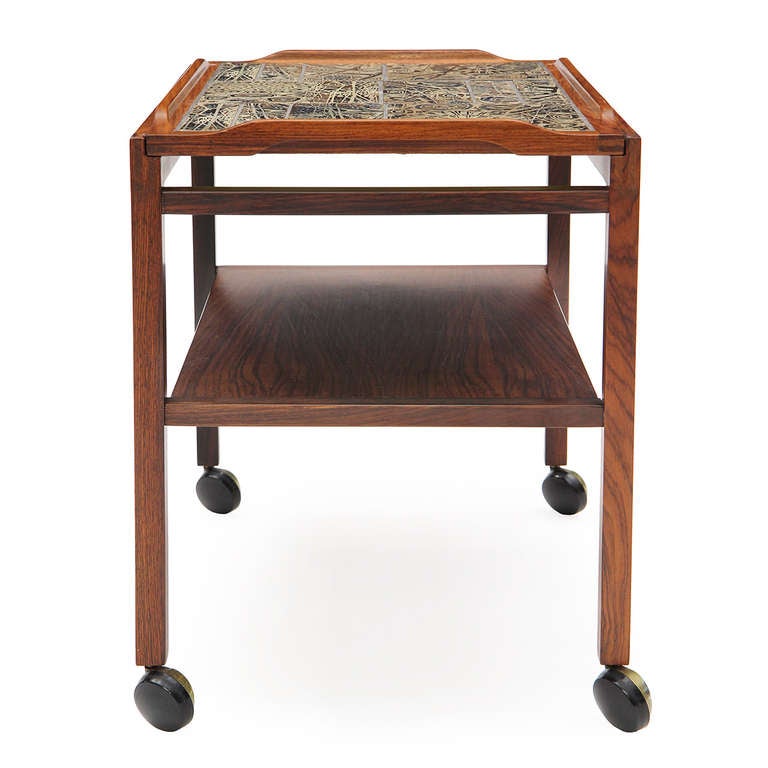 Rosewood and Tile Serving Cart by Royal Copenhagen In Good Condition In Sagaponack, NY