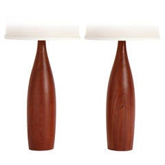 Danish Turned Teak Table Lamps 6