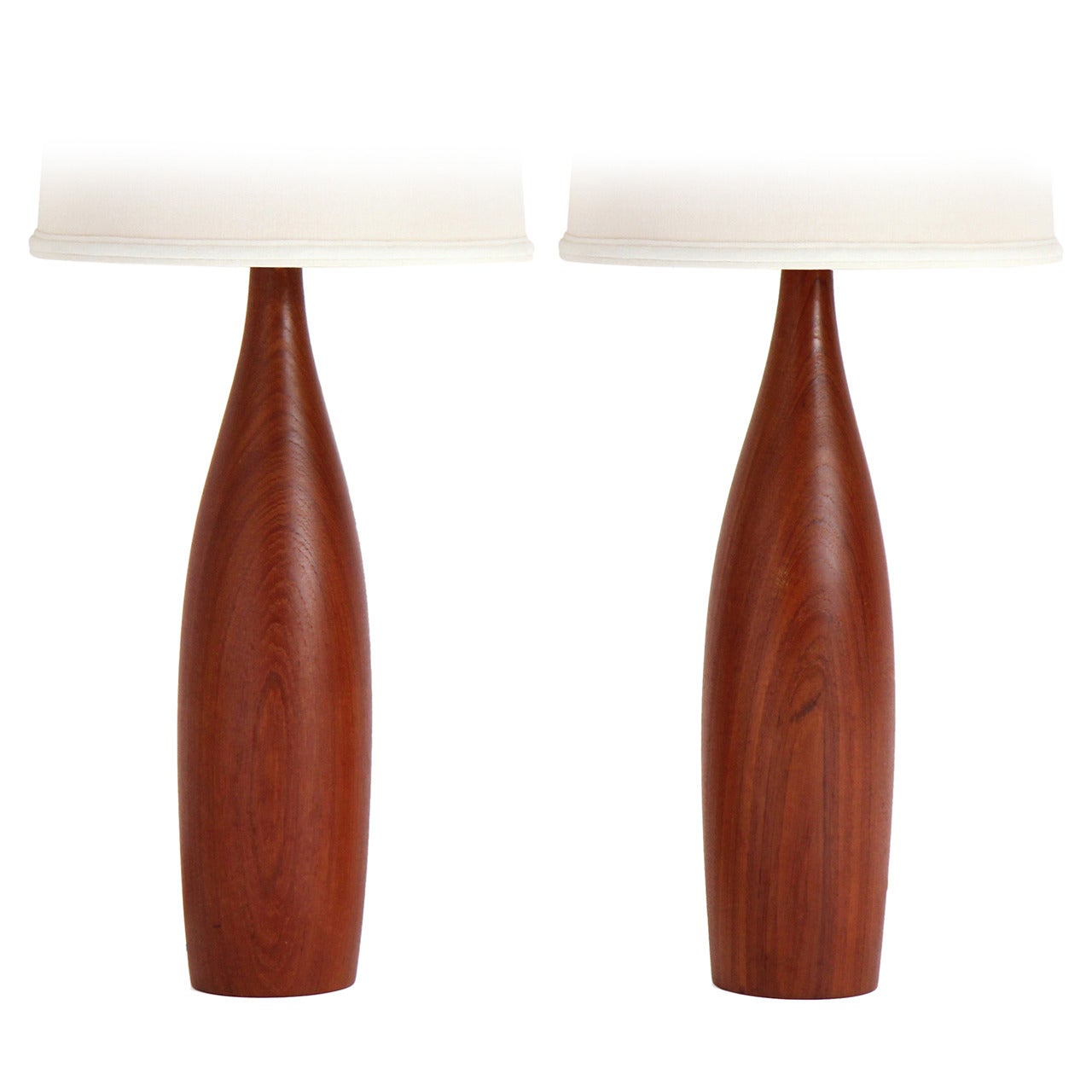 Pair of Turned Teak Table Lamps by ESA