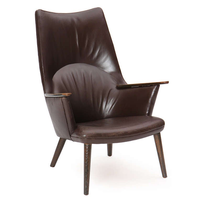 Leather High Back Easy Chair by Hans J. Wegner
