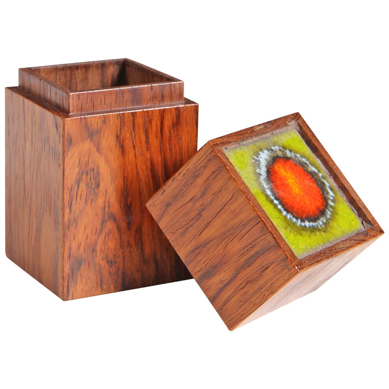Bodil Eje Rosewood Trinket Box with Inlaid Ceramic Tile For Sale