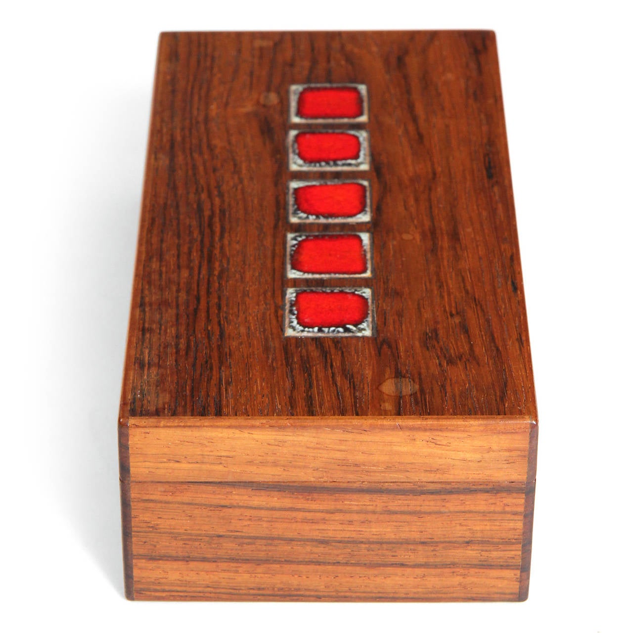 Scandinavian Modern Rosewood Box with Five Inlaid Tiles by Bodil Eje