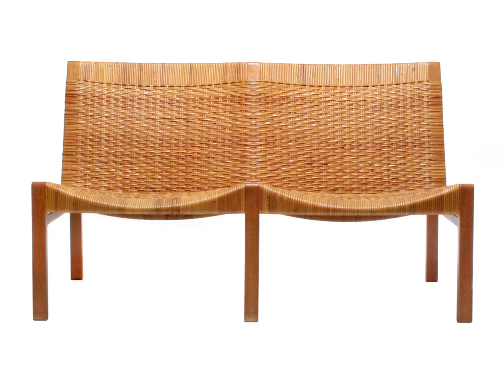 Oak and cane bench by Larsen and Madsen, cabinetmaker Willy Beck