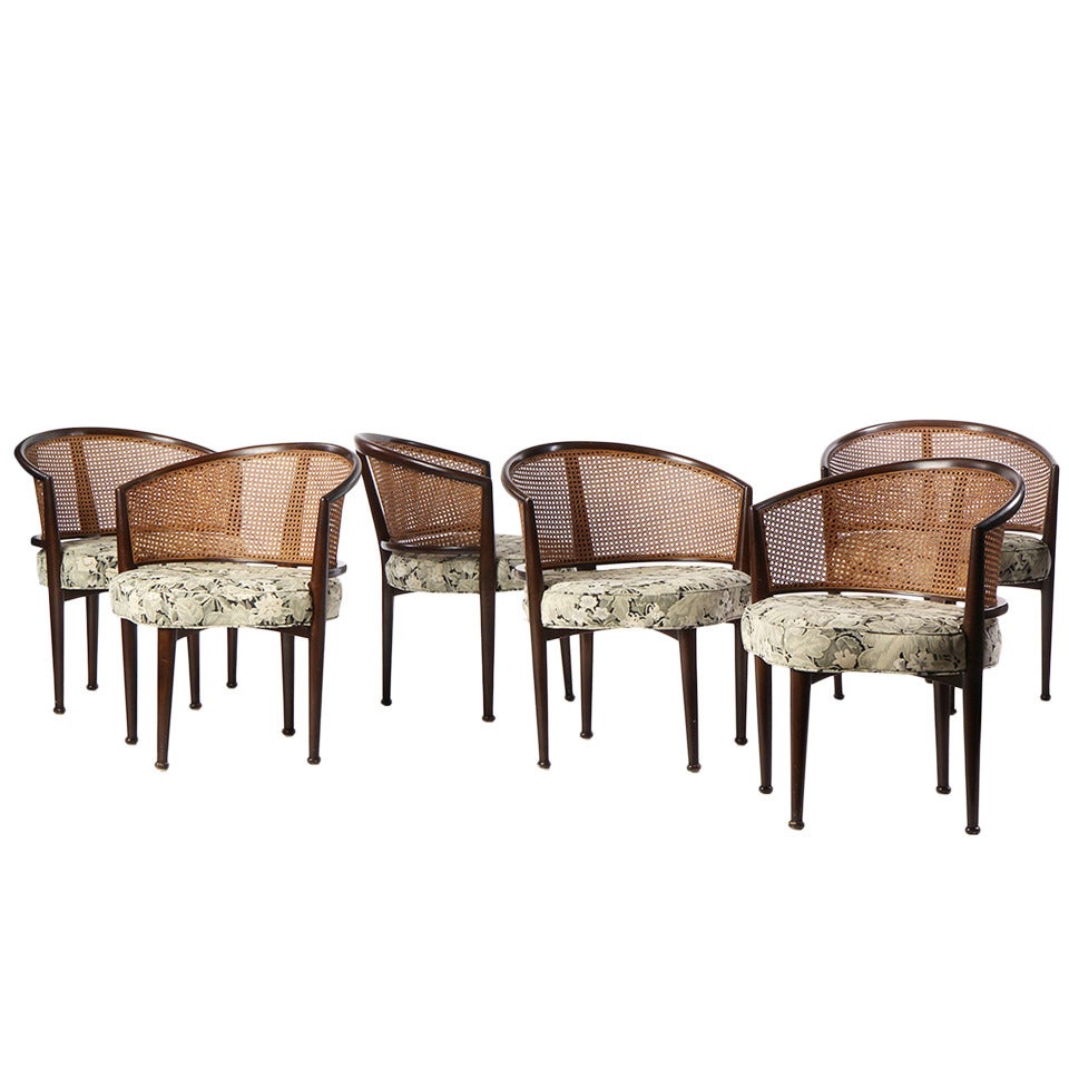 Set aus sechs Esszimmerstühlen mit Rohrrücken von Edward Wormley im Angebot