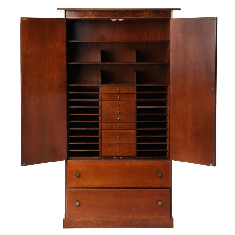 A superb gentleman's wardrobe executed in mahogany. Customized and crafted with thoughtful details.