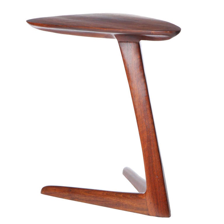 Walnut Cantilevered Shield End Table in the Style of Kagan