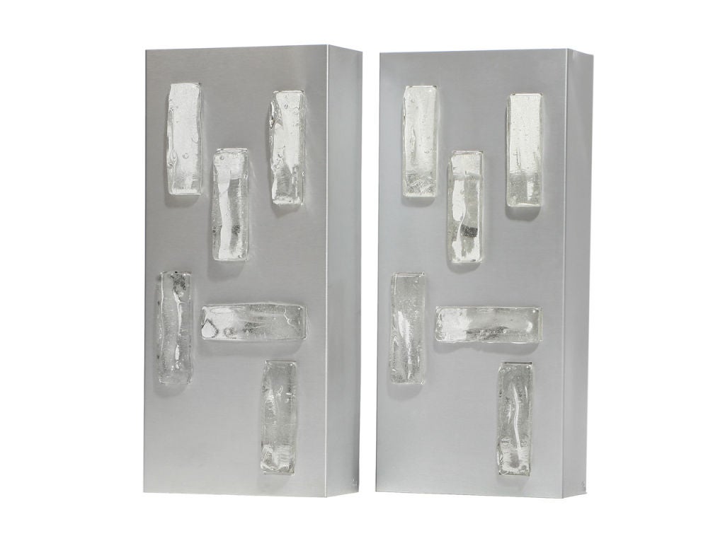 A pair of aluminum and glass wall sconces