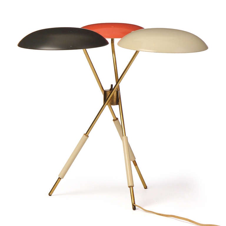 Brass Tri-Color Tripod Desk Lamp by Gerald Thurston