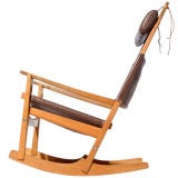 Oak and Leather Rocking Chair by Hans Wegner
