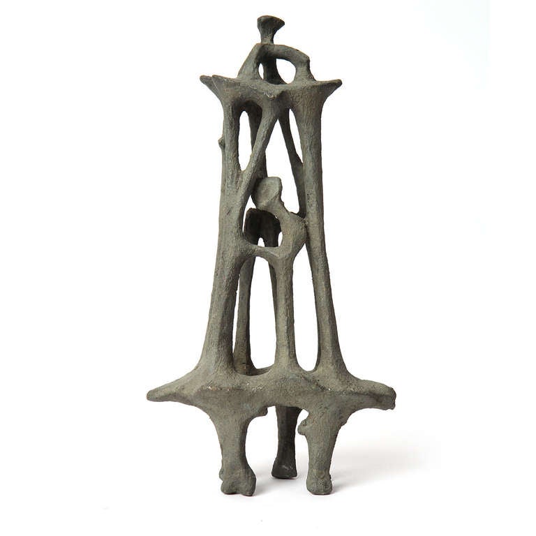 An unattributed Modernist bronze sculpture constructed of solid, worked and formed rods connected in an organic form. Made in the USA, circa 1960s.