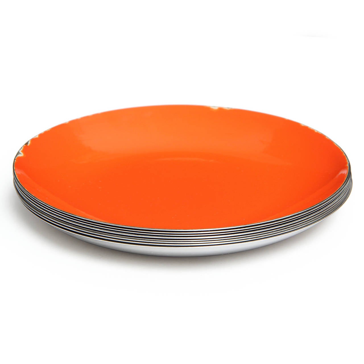 A graphic and elegant shallow enamel over polished stainless steel bowl. Originally distributed by Knoll International.