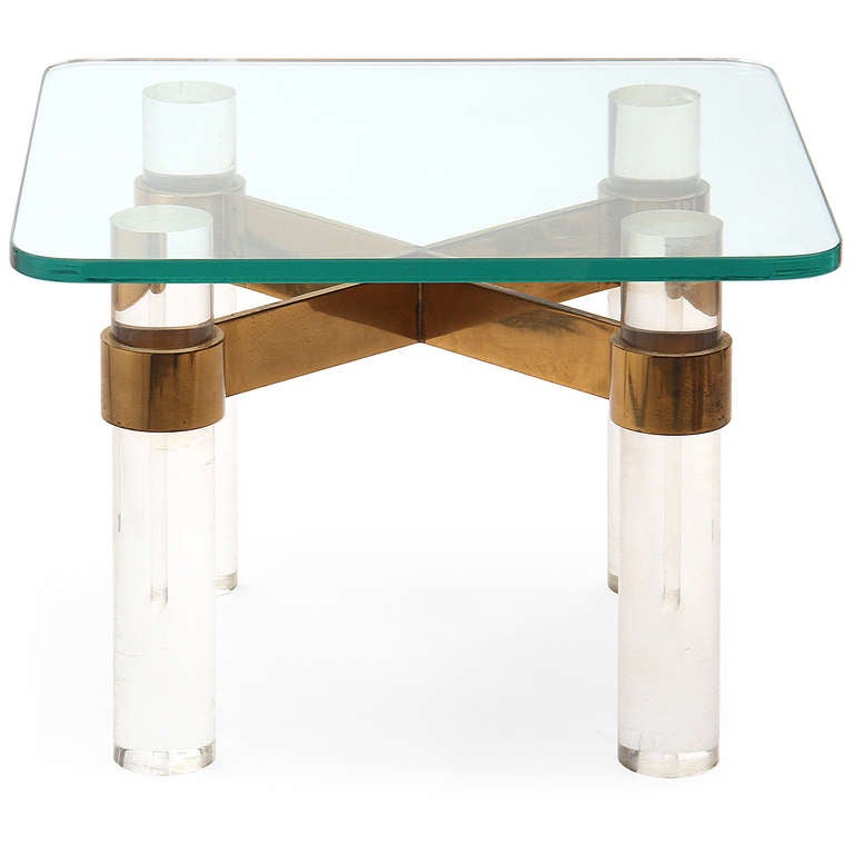 American Lucite and Brass Karl Springer Style End Table
