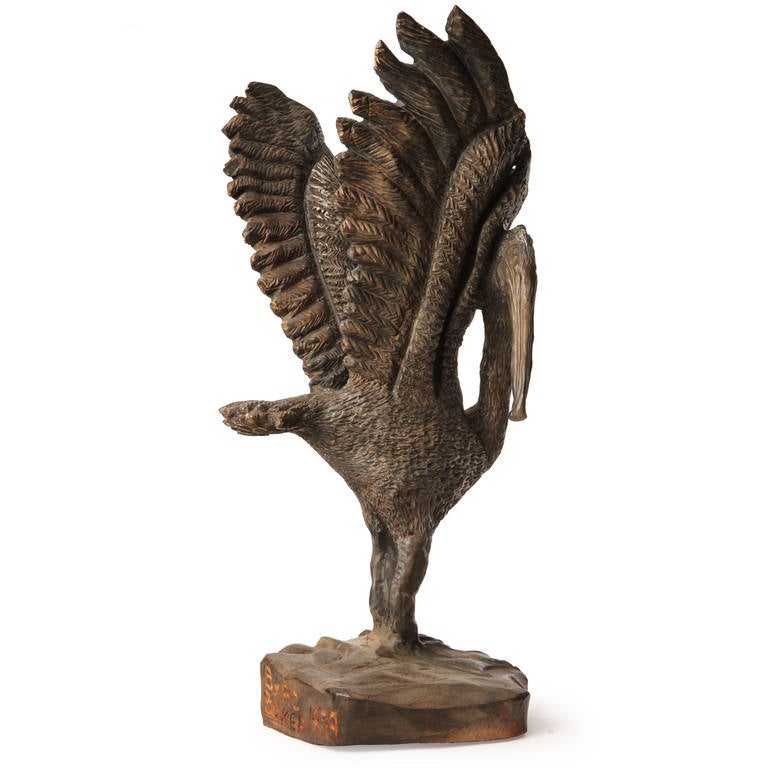 American Hand-Carved Pelican by Byrd Baker For Sale
