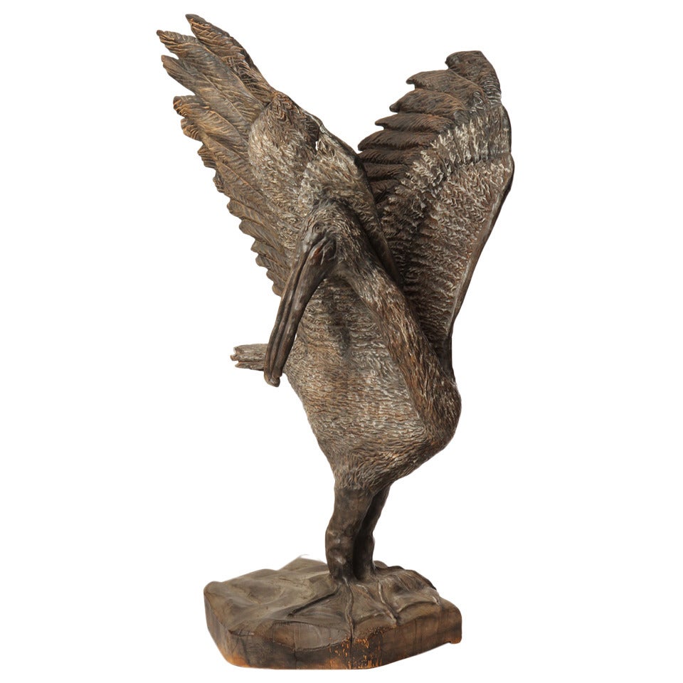 Hand-Carved Pelican by Byrd Baker For Sale