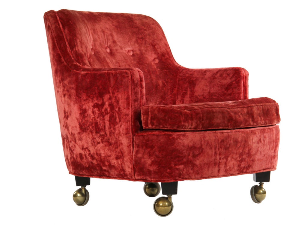 American 1960s Pair of Petite Lounge Chairs by Edward Wormley for Dunbar in Red Velvet