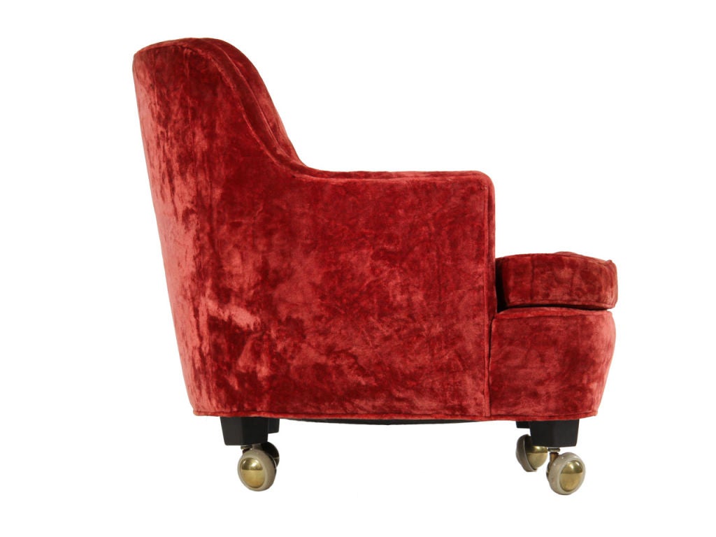 1960s Pair of Petite Lounge Chairs by Edward Wormley for Dunbar in Red Velvet In Fair Condition In Sagaponack, NY