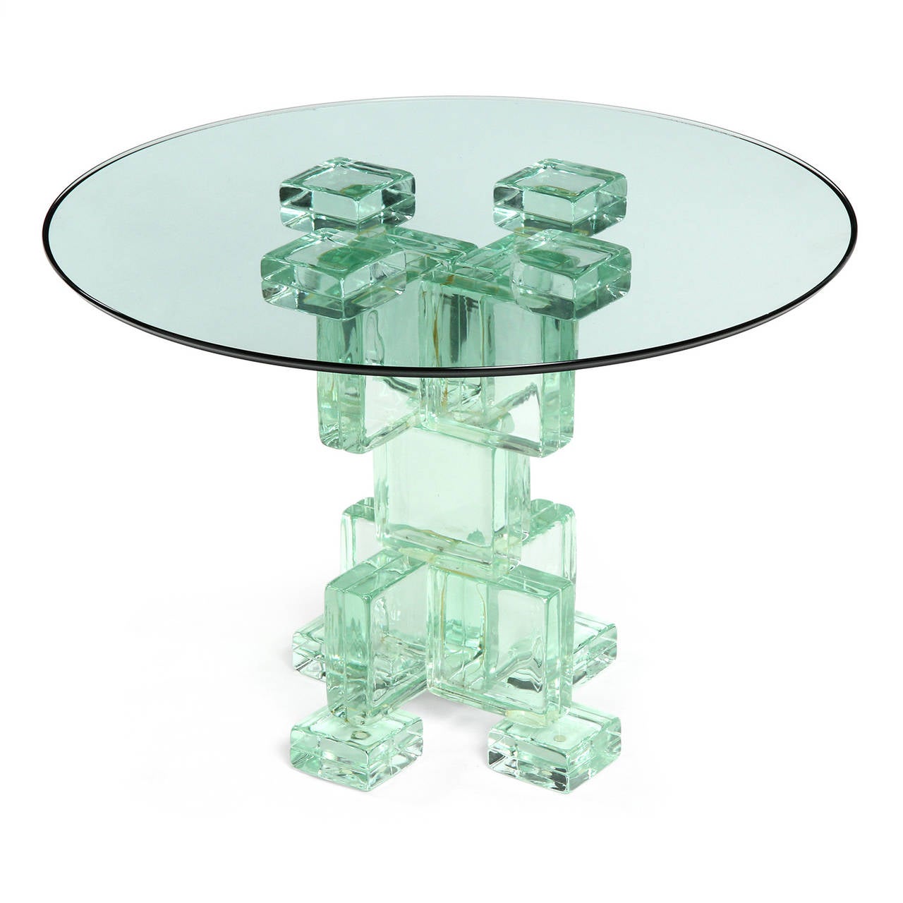 Mid-Century Modern Glass Block Pedestal Table
