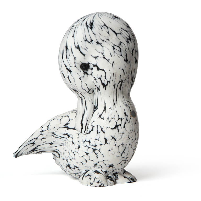 An expressive and lyrical handblown sculpture in opaque Murano glass depicting an abstracted duck.