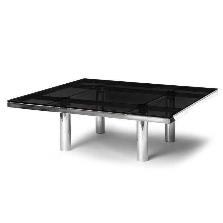 American 1970s Smoked Glass Low Table by Tobia Scarpa for Knoll For Sale