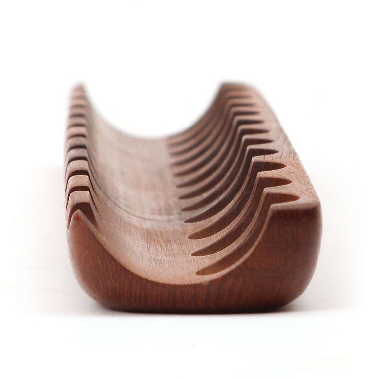 Scandinavian Modern Carved Teak Pipe Rest For Sale