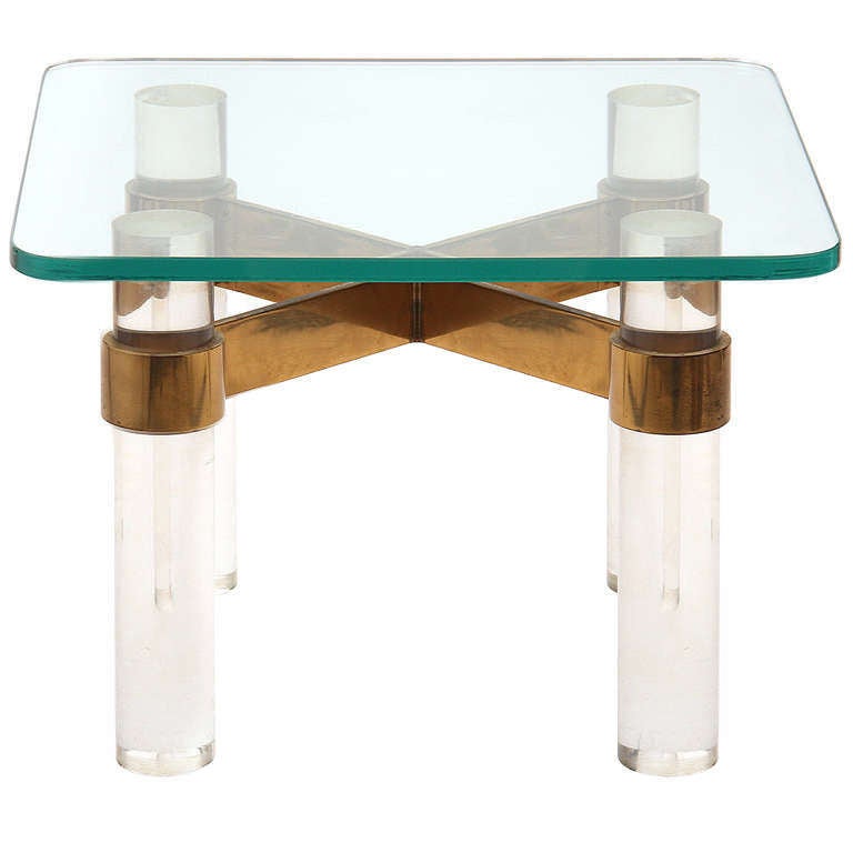 Lucite and Brass Karl Springer Style End Table
