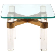 Lucite and Brass Karl Springer Style End Table