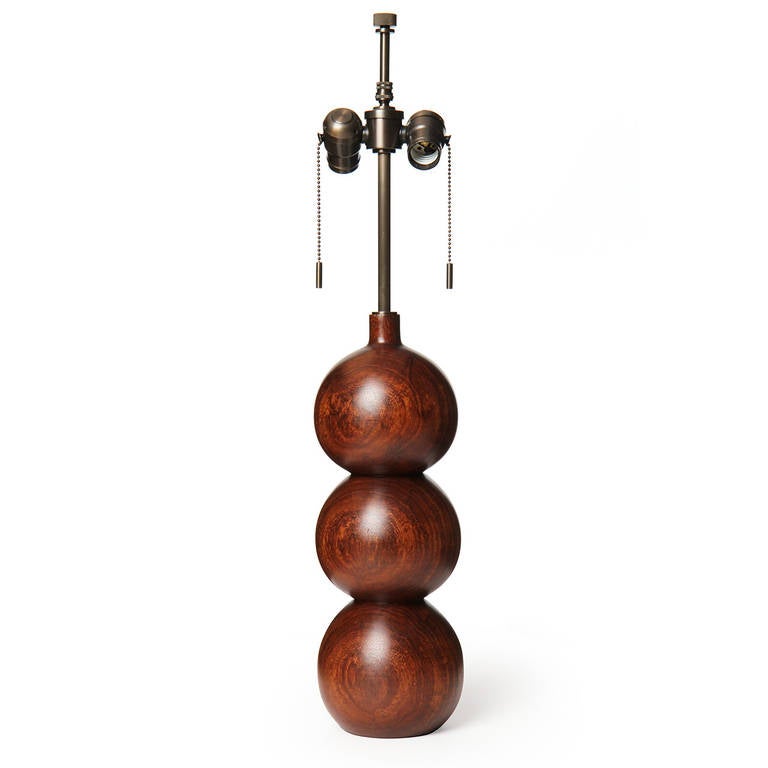 Mid-Century Modern Stacked Sphere Walnut Table Lamps