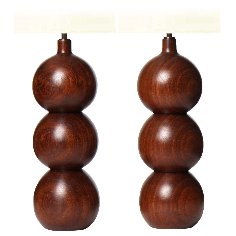 Stacked Sphere Walnut Table Lamps