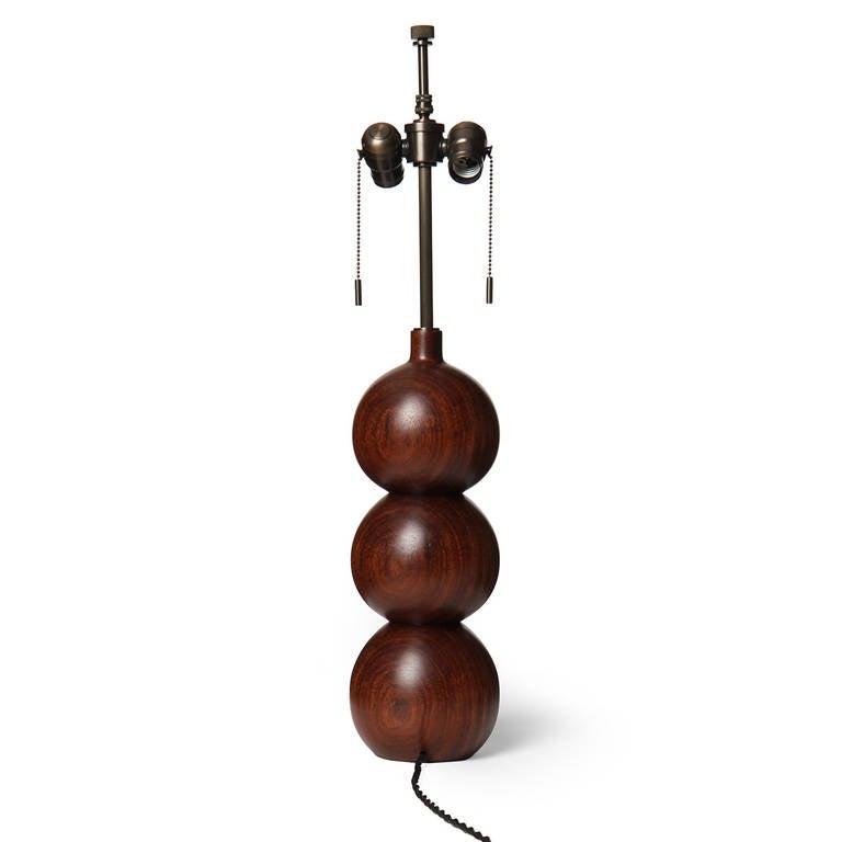 Stacked Sphere Walnut Table Lamps In Excellent Condition In Sagaponack, NY