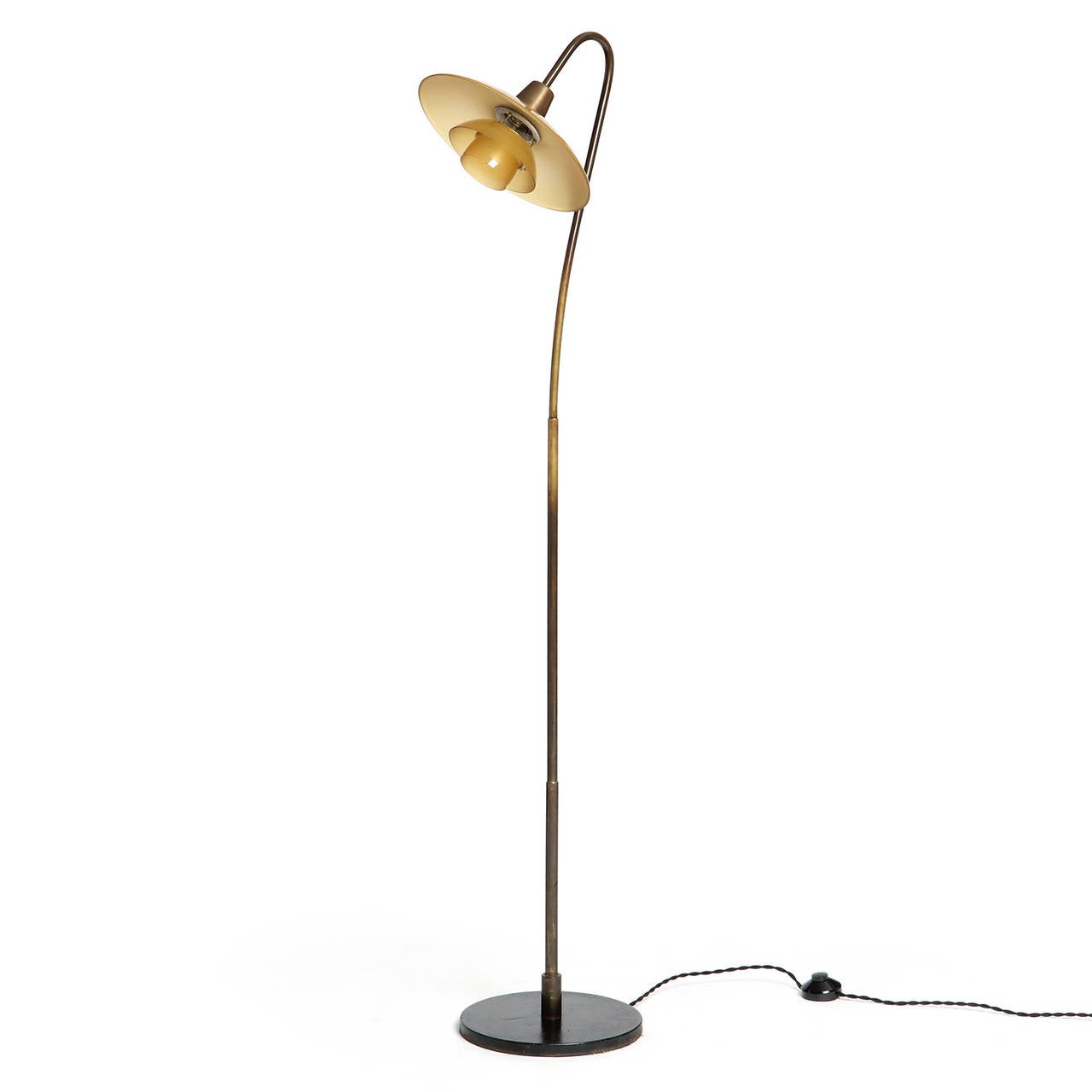 Poul Henningsen Floor Lamp with Amber Glass Shades In Excellent Condition In Sagaponack, NY