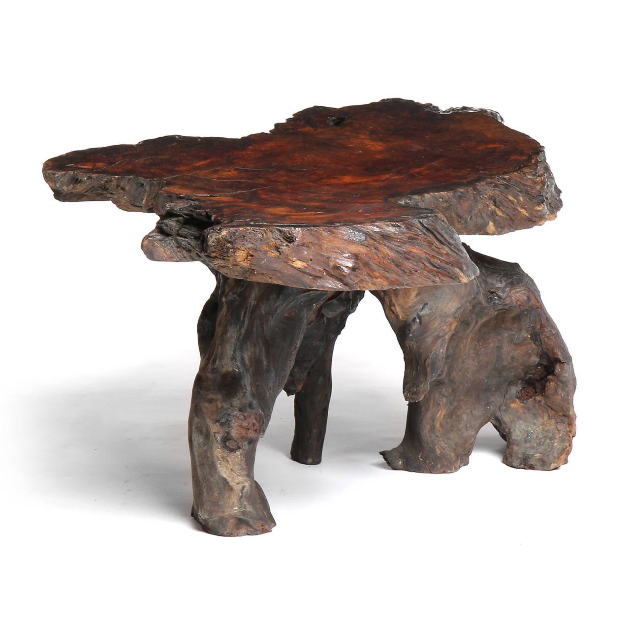 Niedriger Tisch aus Rosenholz aus Wurzelholz (American Arts and Crafts) im Angebot