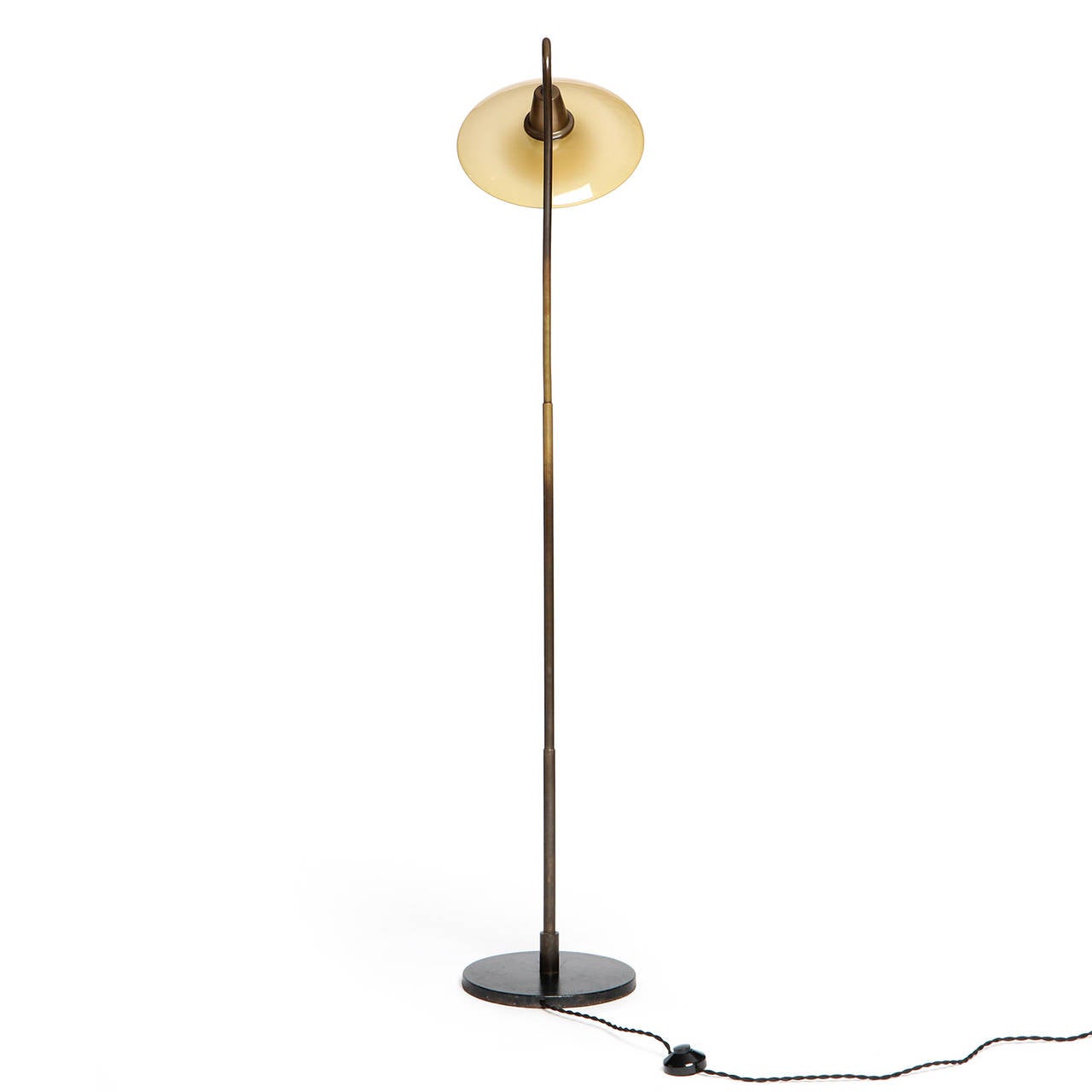 Scandinavian Modern Poul Henningsen Floor Lamp with Amber Glass Shades