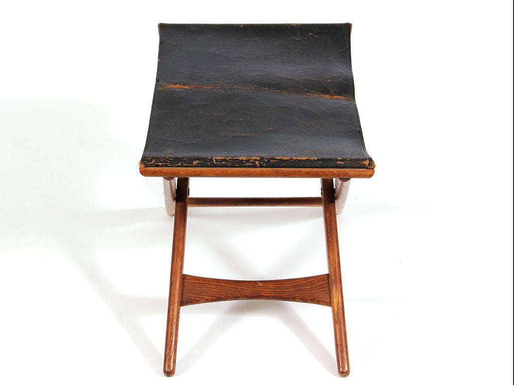 Scandinavian Modern 1940s Swedish Fumed Oak Folding Stool by Osten Kristiansson for Luxus For Sale