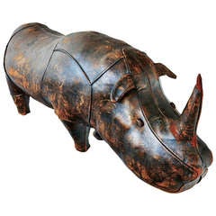 Rare "Abercrombie & Fitch" Leather Rhinoceros Footstool by Omersa